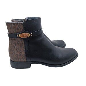 Michael Kors Ankle Boots Black Brown Britt Signature Logo Print Flats Womens 8.5